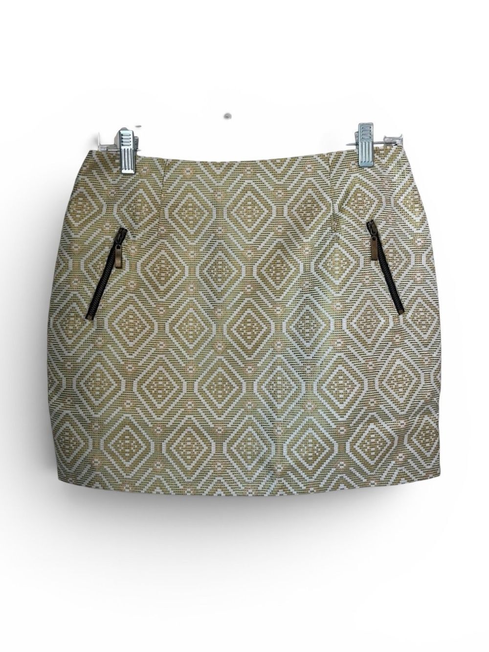 NWT Love Richie Geometric Metallic Green Jacquard Preppy Mini Textured Skirt M